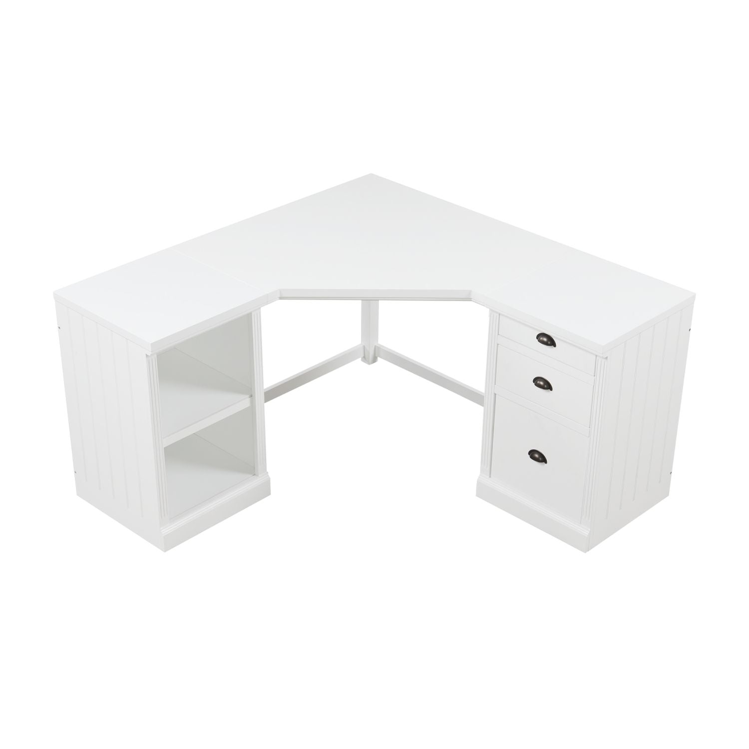 57.68" Modern L Shaped Executive Desk with 2 Storage Cabinets and 3 Drawers,Corner Writing Desk,Office Desk Furniture,Computer Desks with Depth Workstation for Home Office,Living room,White