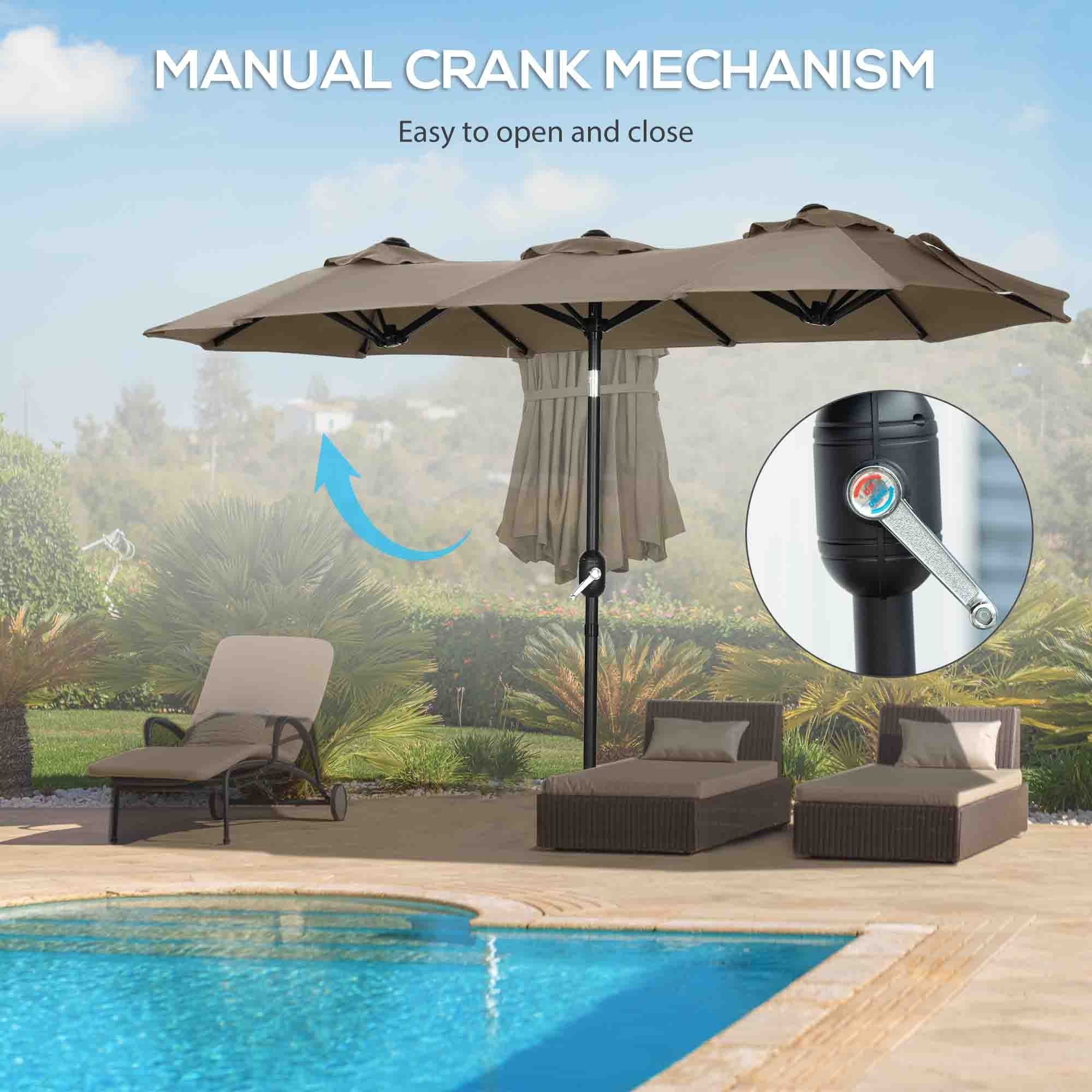 Outsunny Double-sided Patio Umbrella 9.5' Large Outdoor Market Umbrella with Push Button Tilt and Crank, 3 Air Vents and 12 Ribs, for Garden, Deck, Pool, Gray