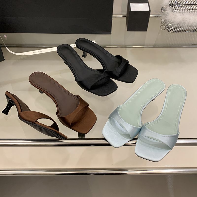 Eilyken Summer Fashion Open Toe Silk Women Slipper Slip On Elegant Thin Low Heel Dress Ladies Slides Shoes Zapatillas De Mujer