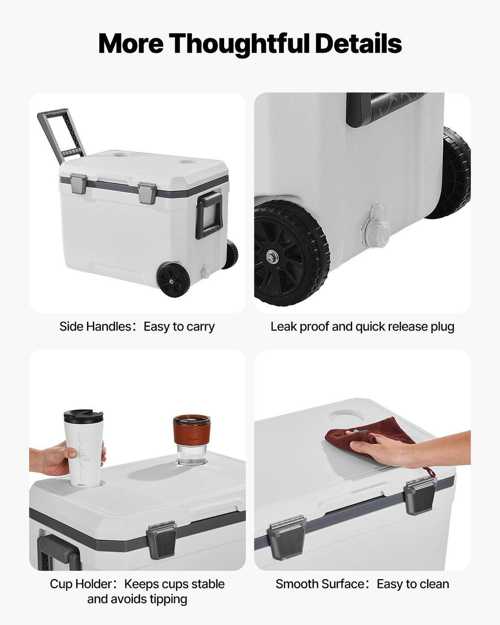 Portable Cooler 45 QT Insulated Wheeled Cooler 64 Can Capacity with Cup Holder