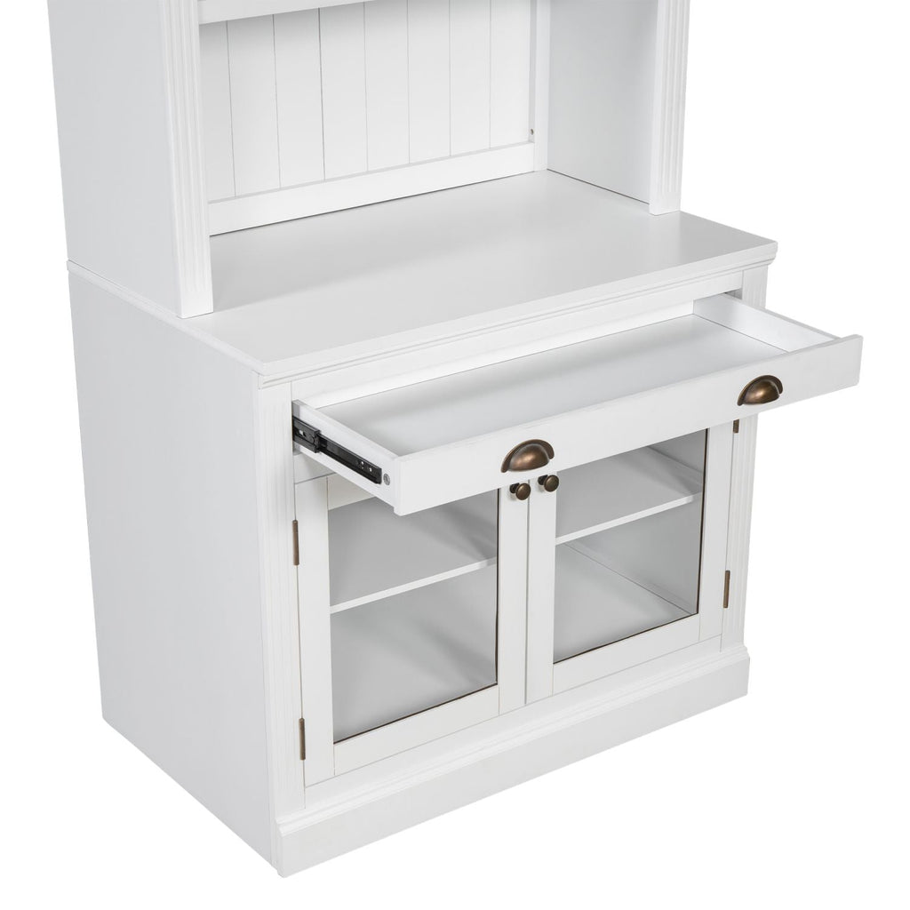 83.4"Tall Bookshelf with LED Lighting, Modern Bookcase with 2 Glass Doors and 1 Drawer,Storage Bookcase with Open Shelves for Living Room,Home Office,White