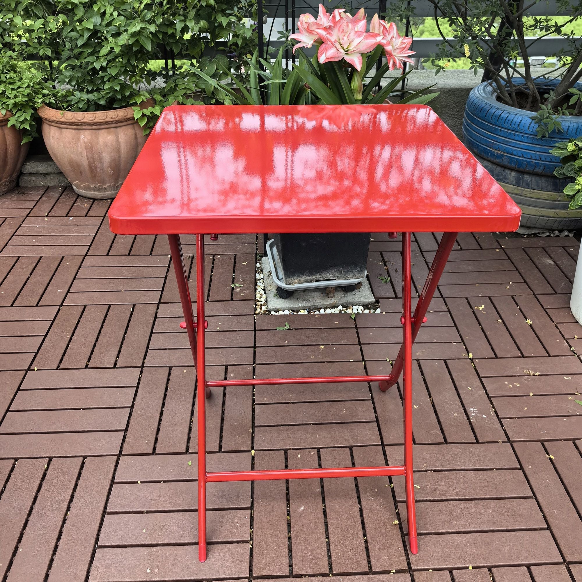 3 Piece Patio Bistro Set of Foldable Square Table and Chairs