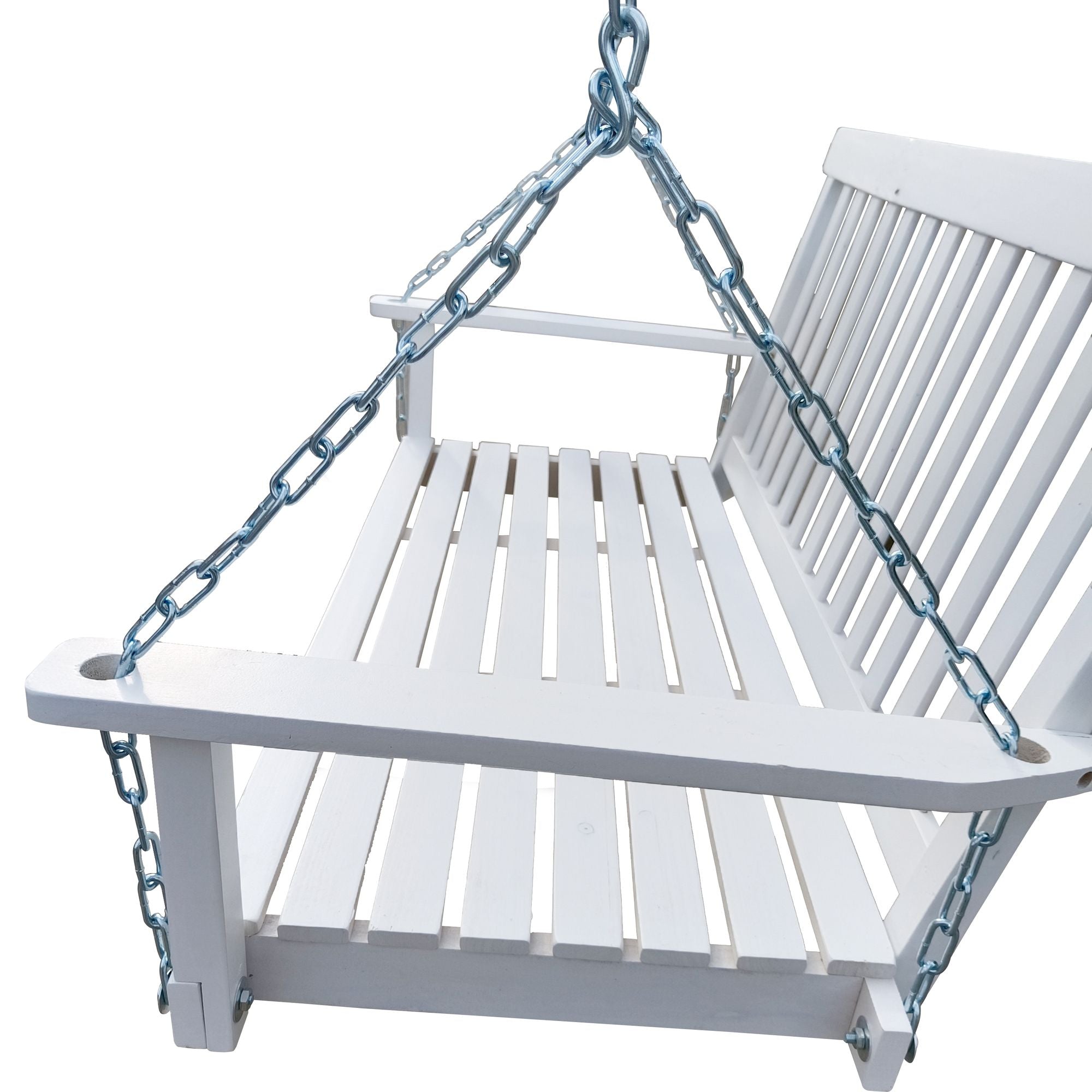 Front Porch Swing with Armrests;  Wood Bench Swing with Hanging Chains; for Outdoor Patio ; Garden Yard;  porch;  backyard;  or sunroom; Easy to Assemble; white