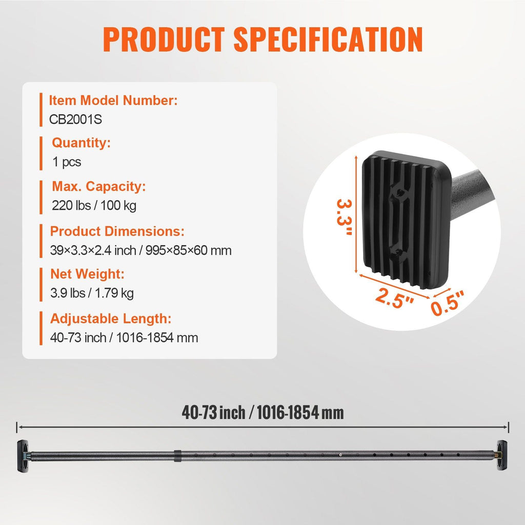 VEVOR Cargo Bar, Truck Bed Bar Adjustable from 40" to 73", Heavy-duty Steel Cargo Stabilizer Bar with 220 lbs Capacity, Truck Load Bar Stop Sliding for Pickup Truck Bed, SUV, Minitruck