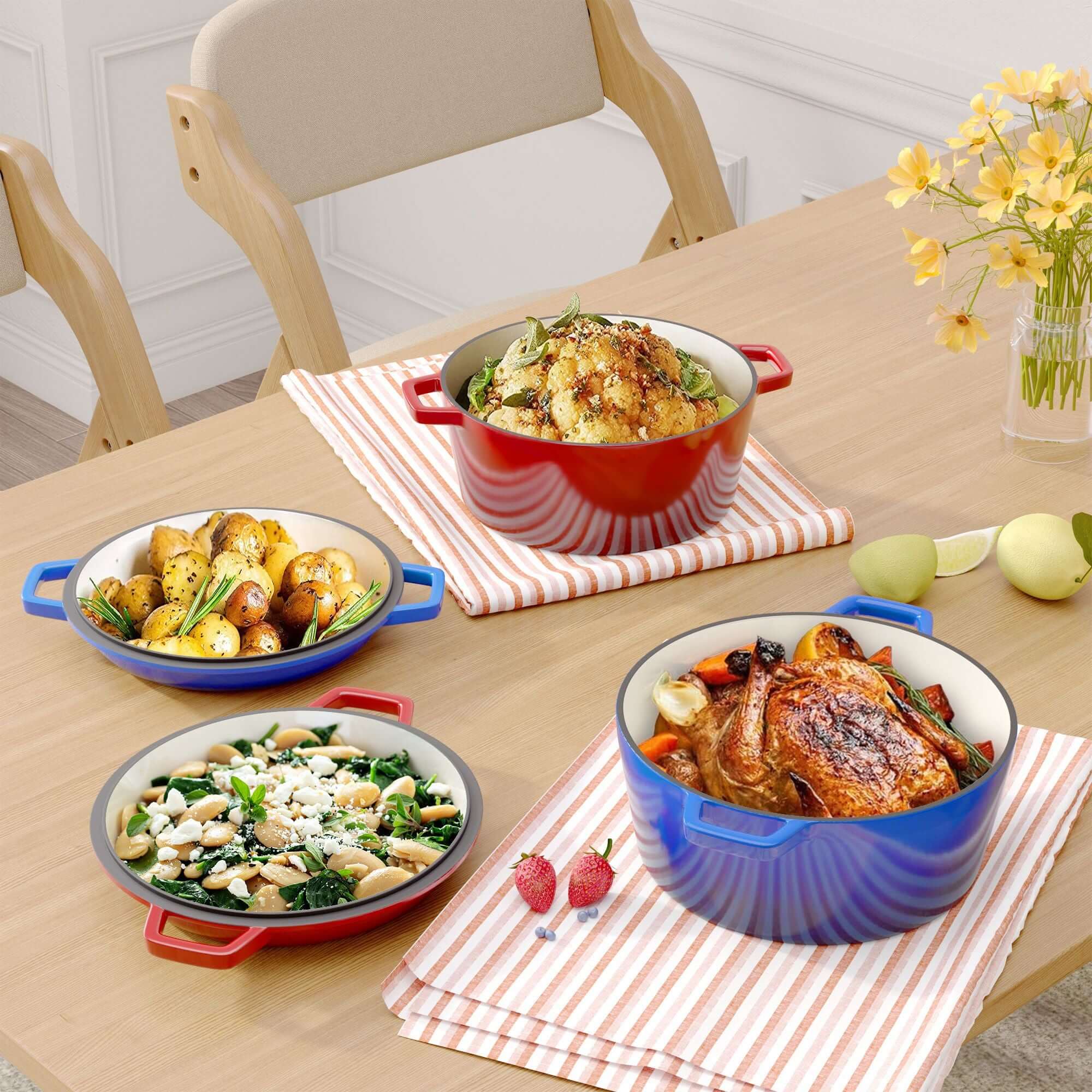 Enameled Cast Iron Dutch Oven with Serving Lid + ENCLOSED THERMAL CIRCLE Design