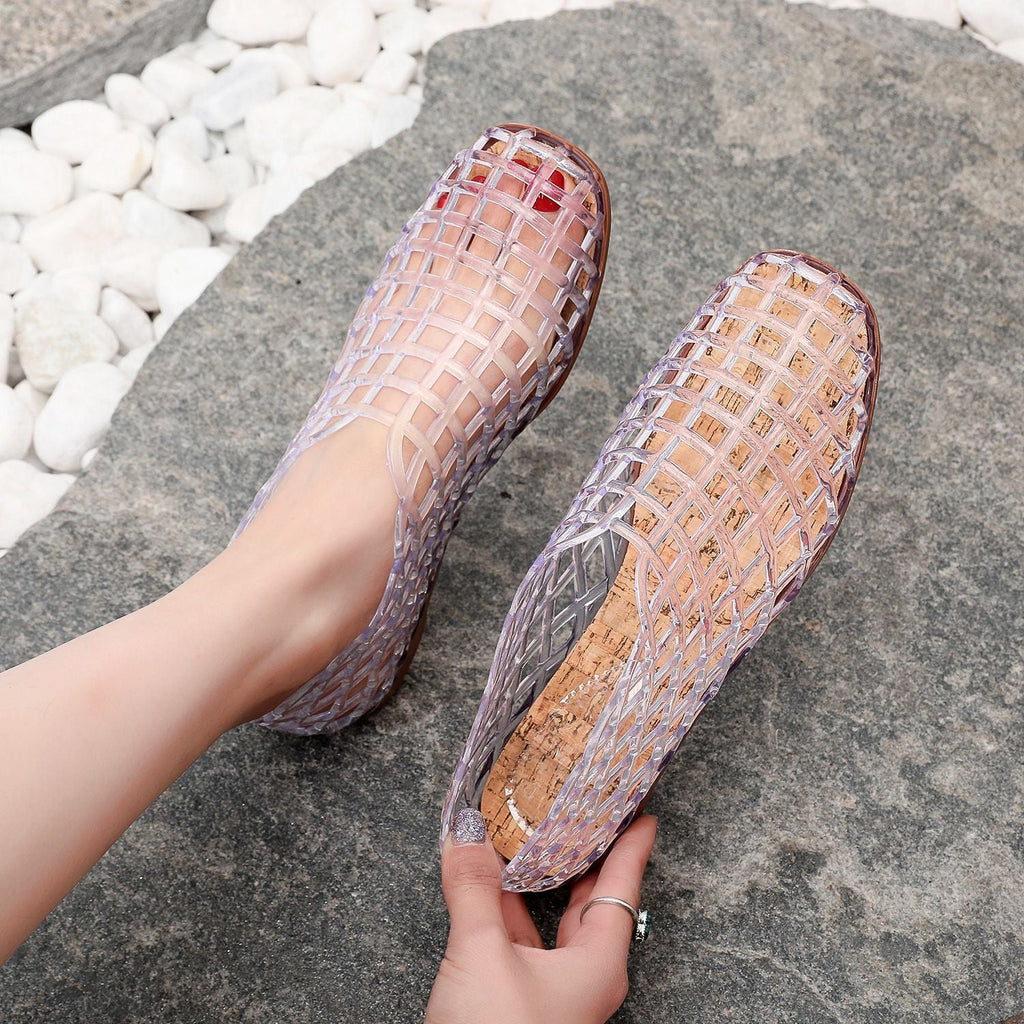 2025 Women's New Flat Sandals with Hollow PVC Breathable Summer Outerwear Baotou Bag and Casual Jelly Sandals