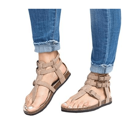 Flat bottom ankle strap buckle sandals