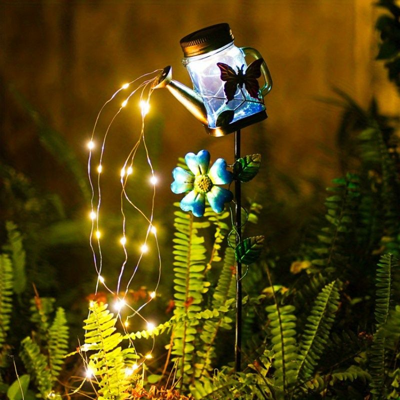 1pc Solar Garden Light; Outdoor Decor Waterproof Butterfly Solar Path Light; Watering Can Lights Hanging Fairy String Lighting For Terrace Patio Lawn Garden Yard Decor