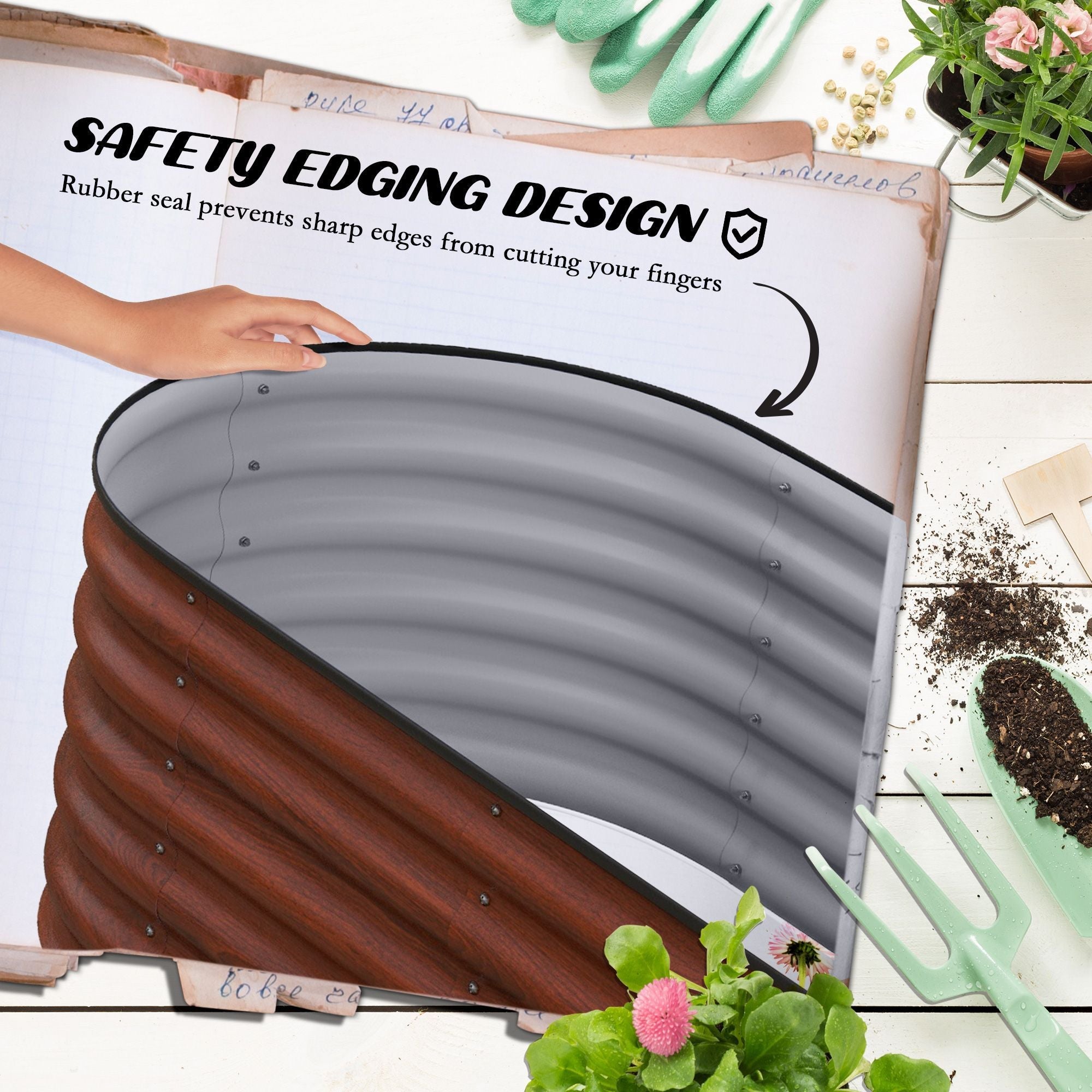 Outsunny 3.5' x 2' x 1.4' Galvanized Raised Garden Bed Kit, Outdoor Metal Elevated Planter Box with Safety Edging, Easy DIY Stock Tank for Growing Flowers, Herbs & Vegetables, Brown