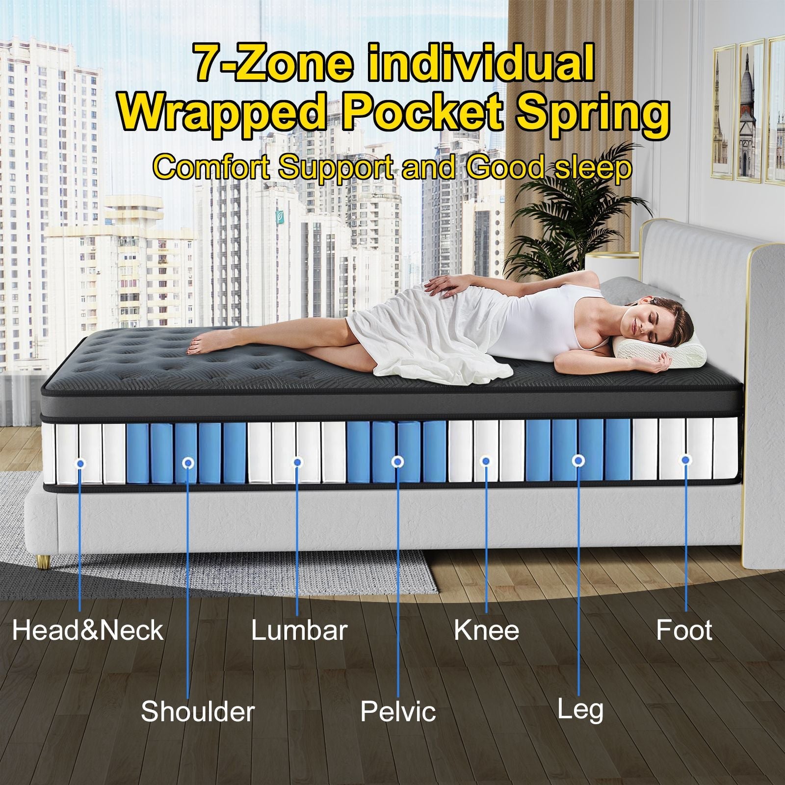 Queen Mattress, 12-Inch Hybrid in A Box | Medium Firm, Cooling Comfort & Motion Isolation, Pocketed Springs, Edge Support | CertiPUR-US Certified, Back Pain Relief | 100-Night Trial