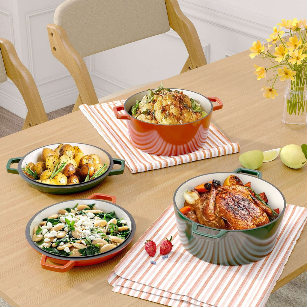 Enameled Cast Iron Dutch Oven with Serving Lid + ENCLOSED THERMAL CIRCLE Design