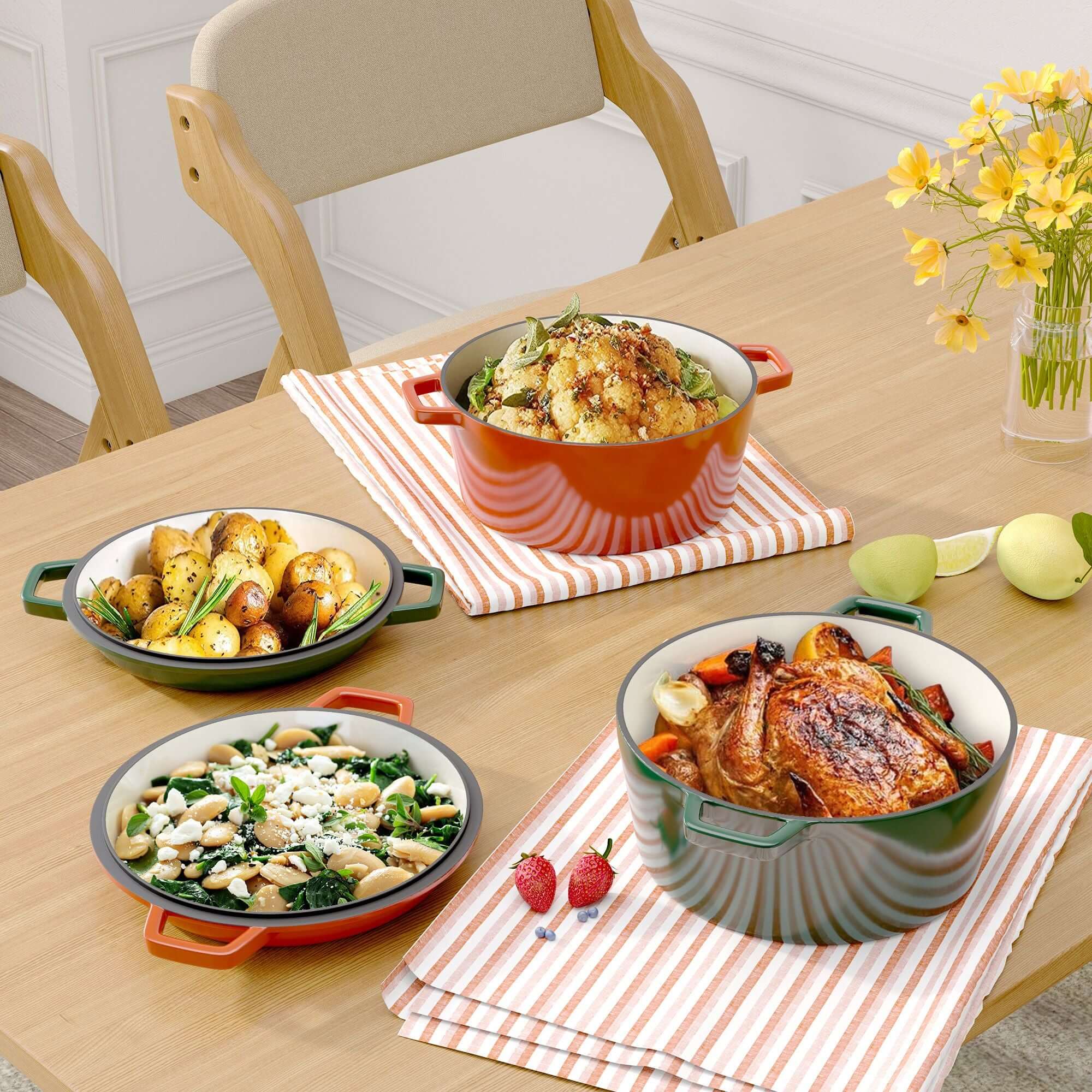 Enameled Cast Iron Dutch Oven with Serving Lid + ENCLOSED THERMAL CIRCLE Design