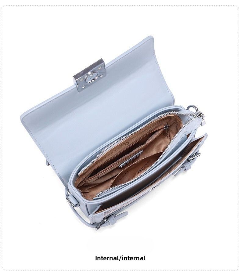 New embroidery handheld small square bag female ins hundred fashion lock buckle single shoulder crossbody bag