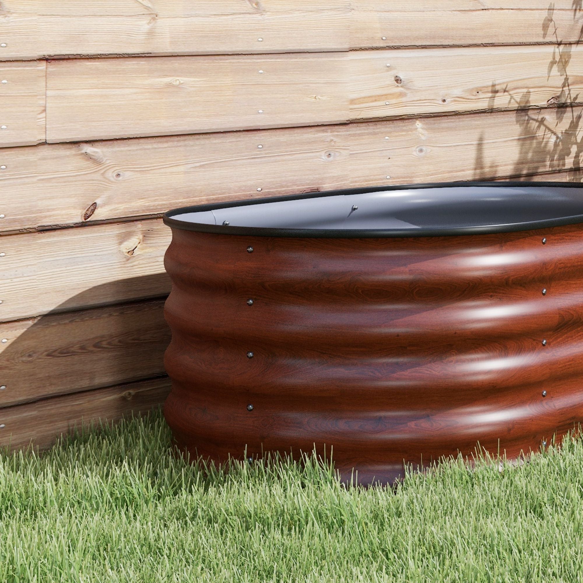 Outsunny 3.5' x 2' x 1.4' Galvanized Raised Garden Bed Kit, Outdoor Metal Elevated Planter Box with Safety Edging, Easy DIY Stock Tank for Growing Flowers, Herbs & Vegetables, Brown