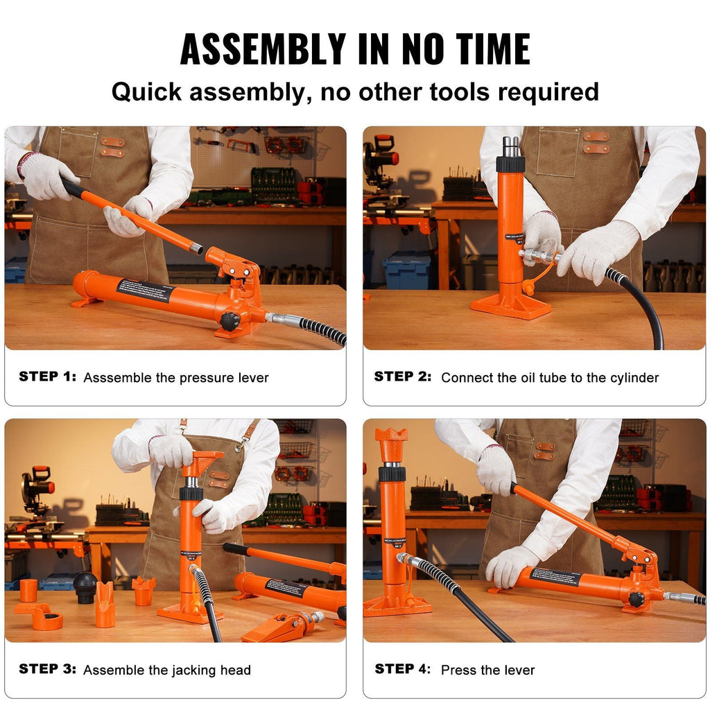 VEVOR 4 Ton/8800 LBS Porta Power, Portable Hydraulic Ram with 3.9 ft/1.2 m Oil Hose, Auto Body Frame Repair Kit with Storage Case for Car Repair, Truck, Farm