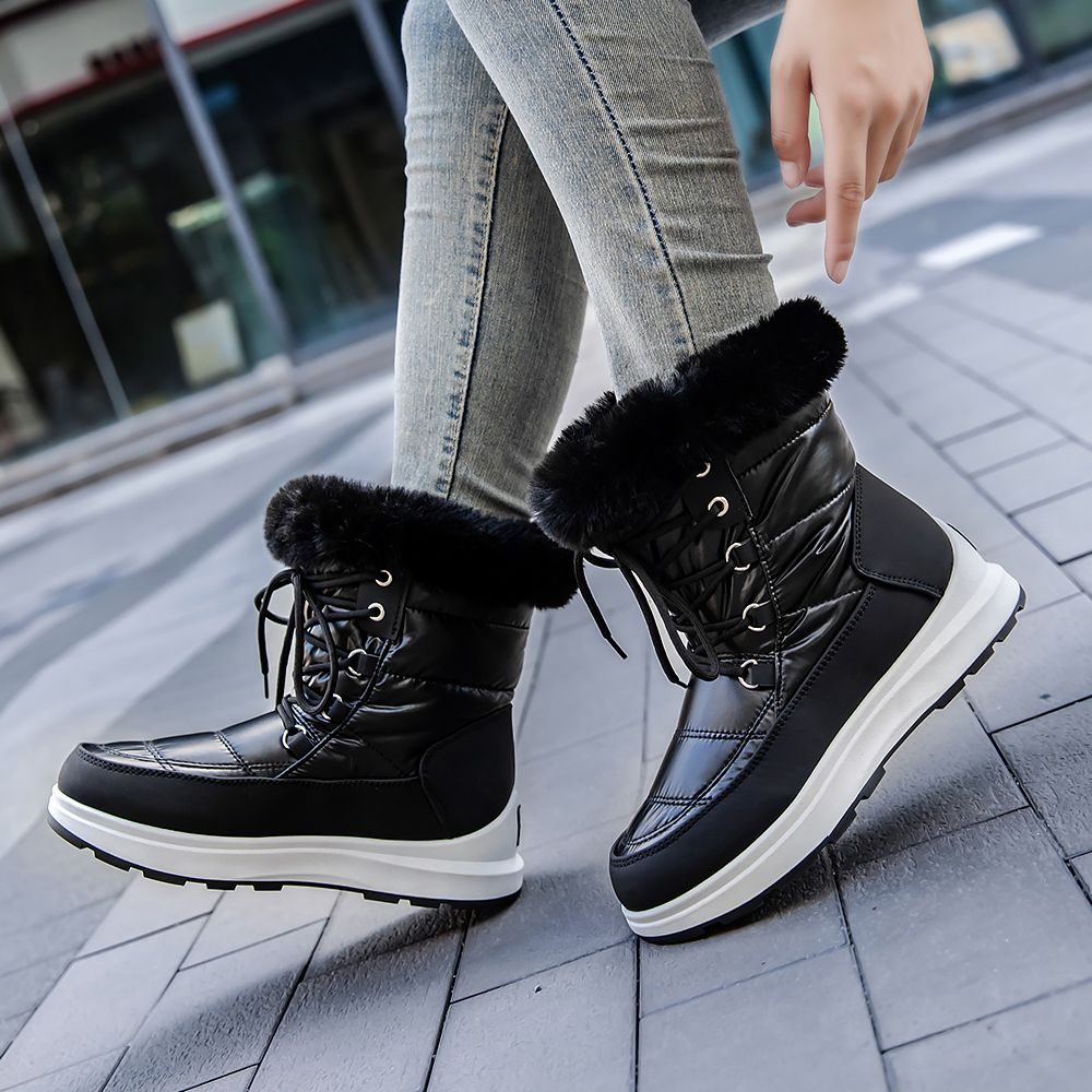 Fashion Snow Boots - Lace-Up Style with Fur Trim