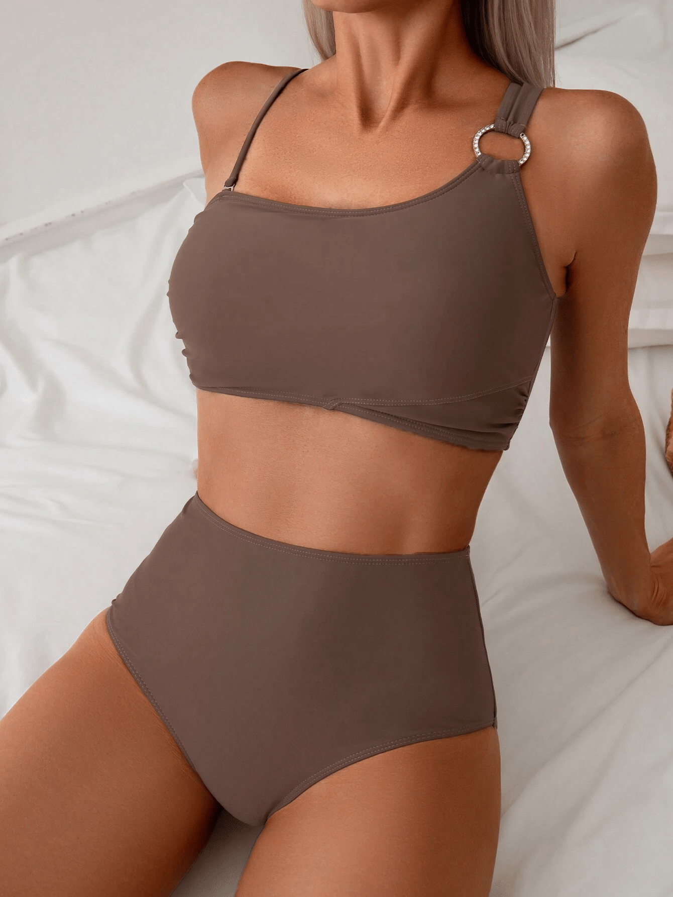 Women's minimalist asymmetrical split style quick drying bikini swimsuit