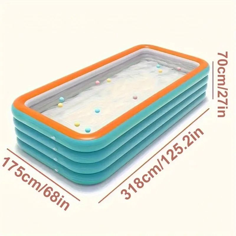 125.2-Inch Extra Large 4-Layer Inflatable Swimming Pool for Outdoor Fun â€?Durable PVC Blue Pool with Orange Border for Backyard Parties and Patio Activities, Fits Up to 6 People