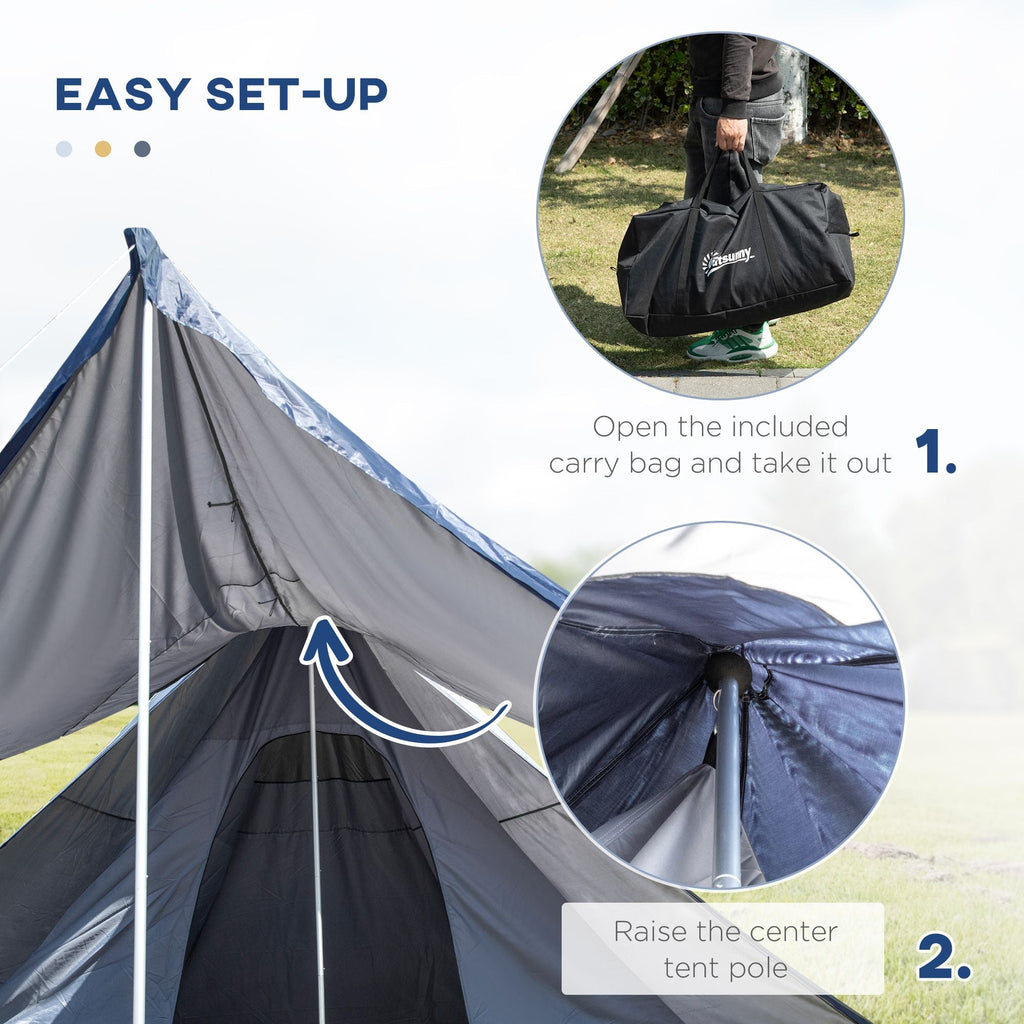 Teepee Camping Tent Easy Set-Up with Porch Blue for 2-3 Person Outdoor Hiking