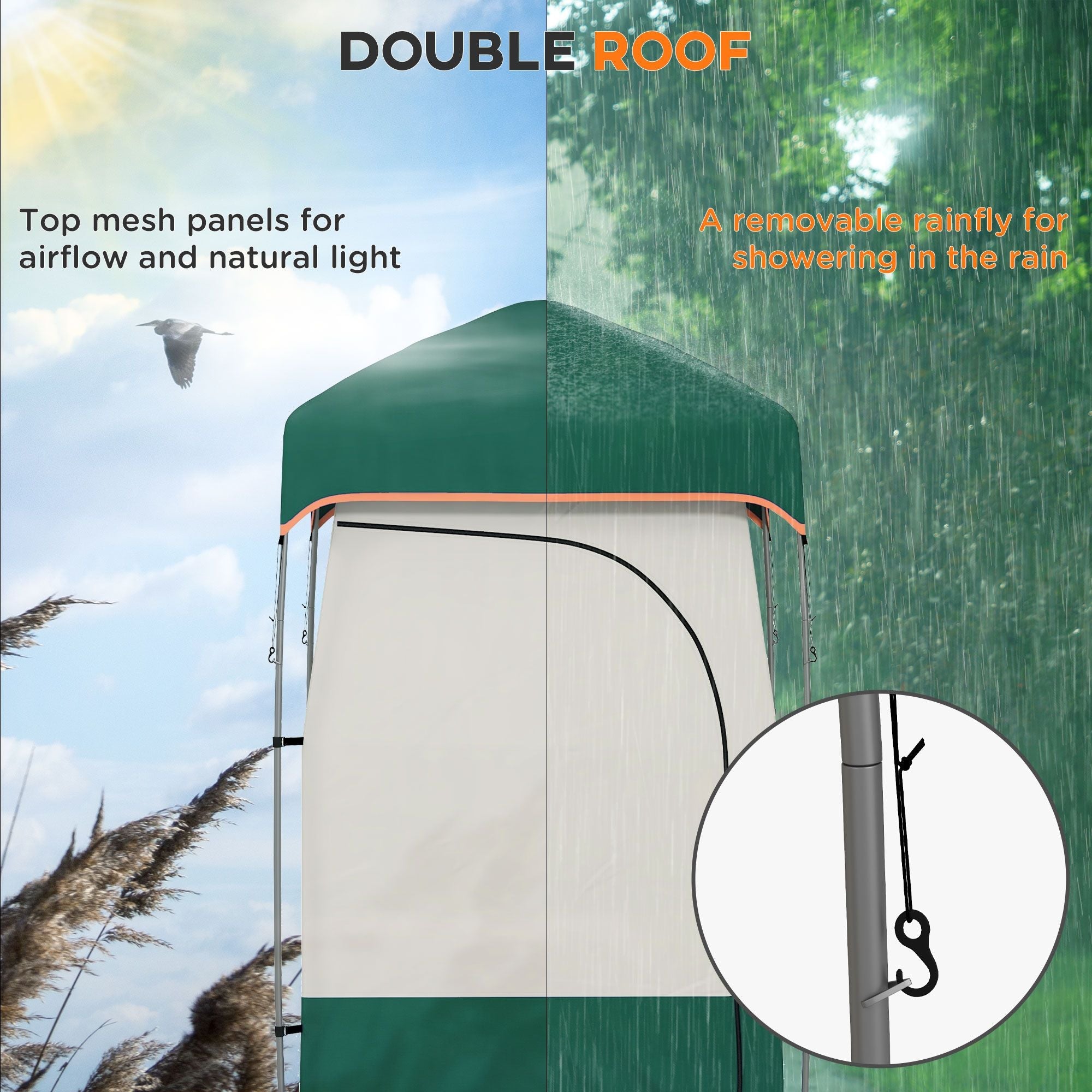 Camping Shower Tent, Portable Privacy Shelter with Solar Shower Bag, Removable Floor and Carrying Bag, Green