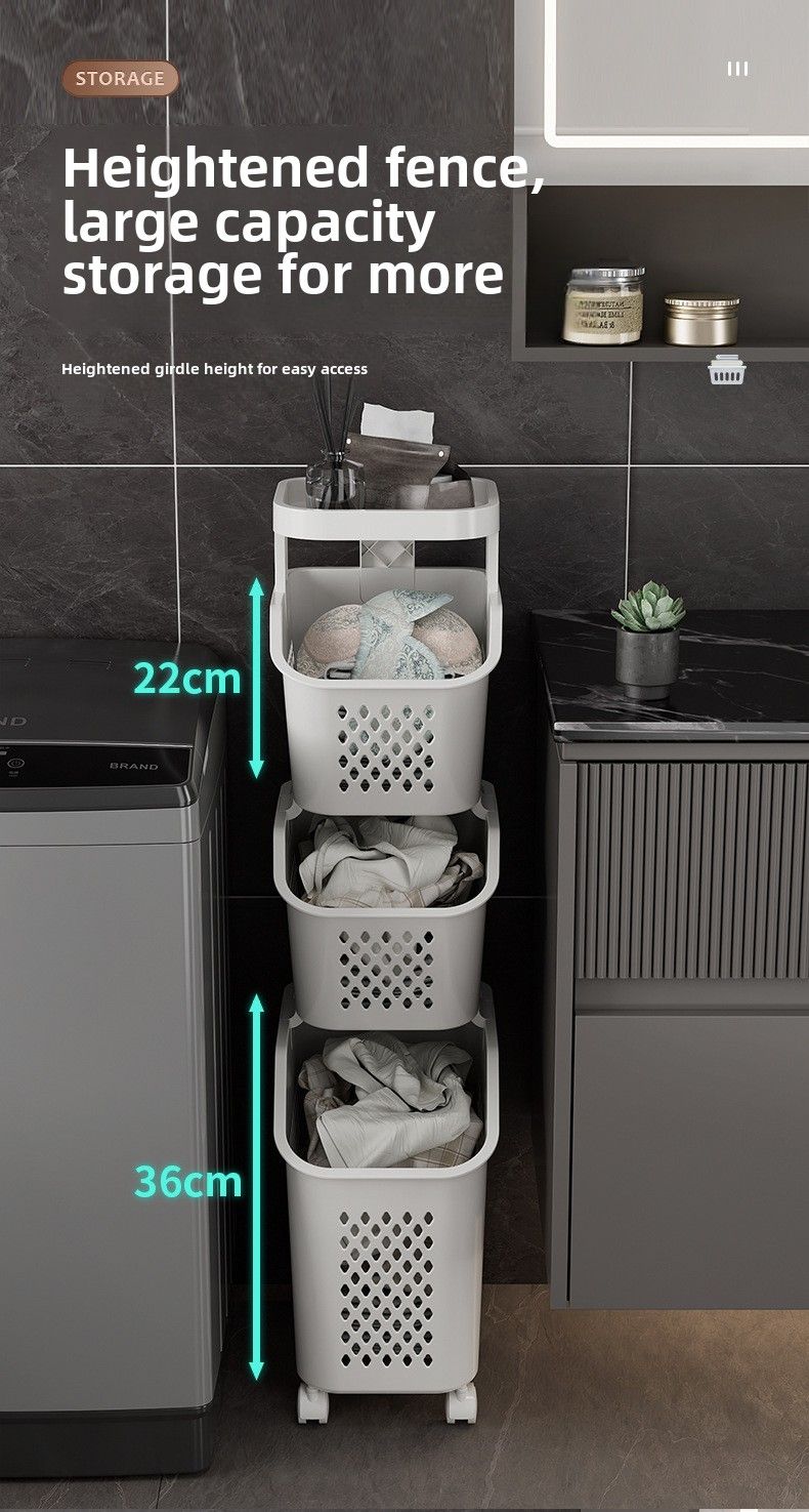 Stitched Laundry Basket Household Dirty Clothes Storage Basket Bathroom Partition Floor to Floor Shelf Narrow