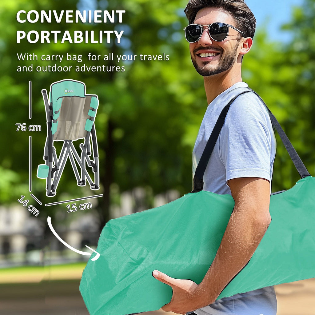 Set of 2 Folding Beach Chairs with Mesh Back, Carry Bag and Cup Holder for Outdoor Camping Lawn Sports Picnic Turquoise