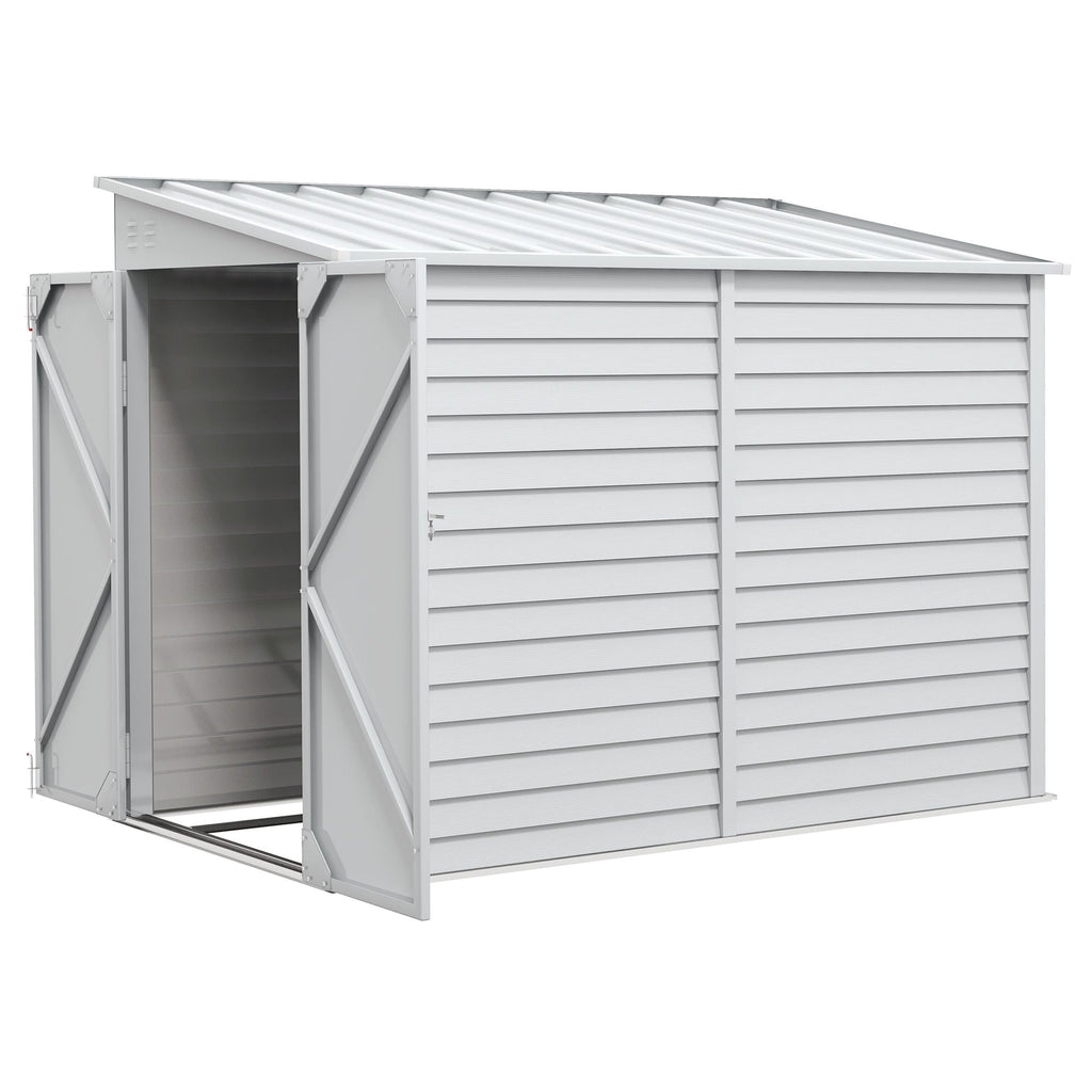 Outsunny 5' x 9' Outdoor Storage Shed, Lean to Shed with Foundation, Lockable Doors & Gloves for Patio Lawn Backyard, White