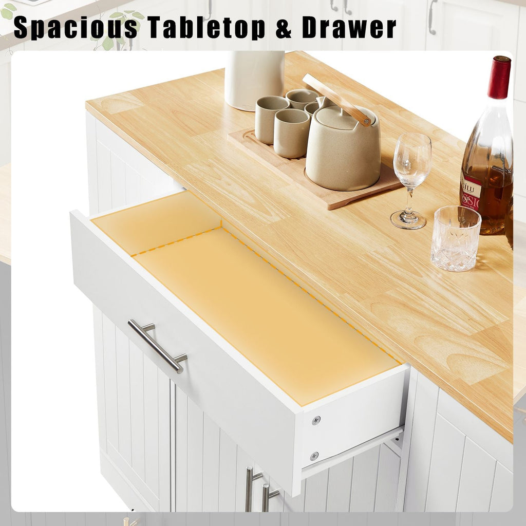 53'' Kitchen Storage Islands with Drawers and Trash Can Storage for Kitchen & Dining. Modern Farmhouse Design, White, 53.2"W x 20.9"D x 38.0"H.