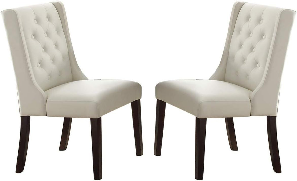 Modern Faux Leather White Tufted Set of 2 Chairs Dining Seat Chair