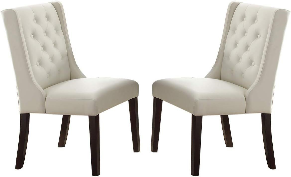 Modern Faux Leather White Tufted Set of 2 Chairs Dining Seat Chair
