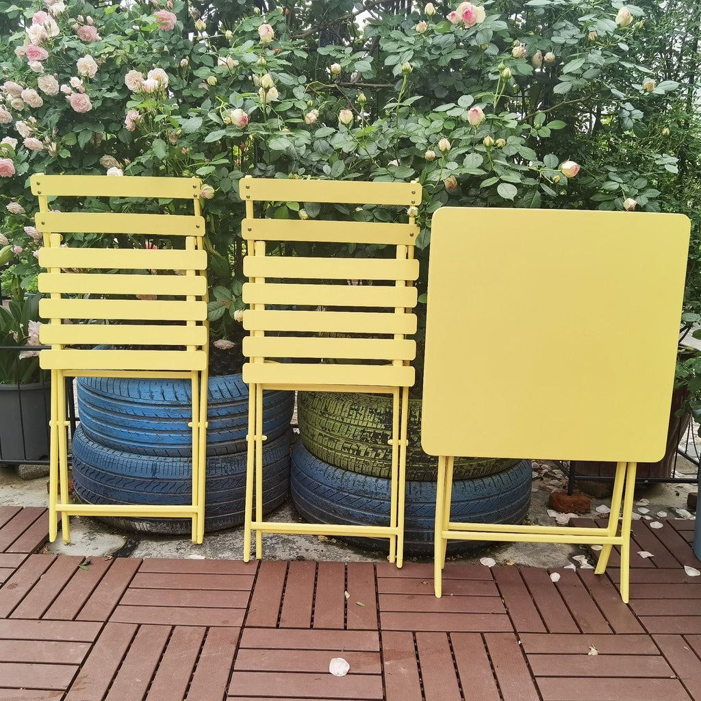 3 Piece Patio Bistro Set of Foldable Square Table and Chairs