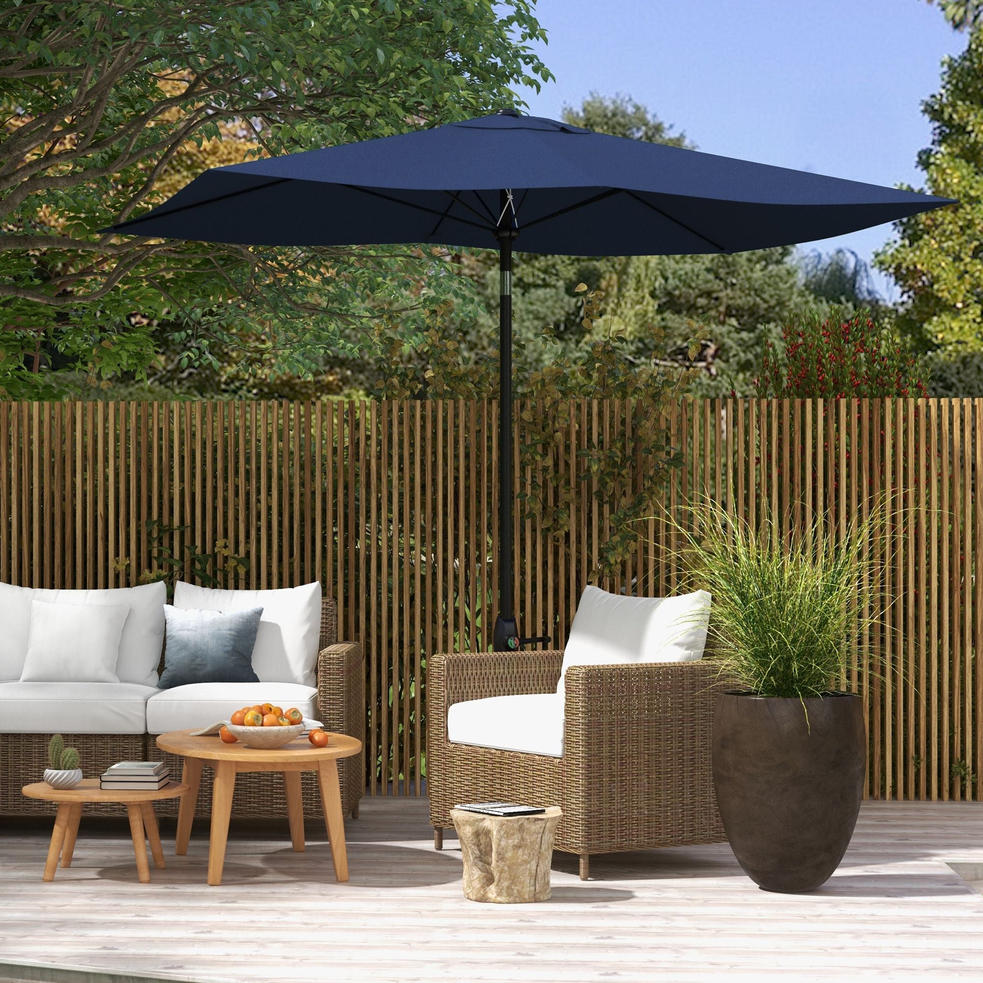 Outsunny 6.6x10ft Rectangular Umbrella: Blue Patio Shade with Crank & Tilt