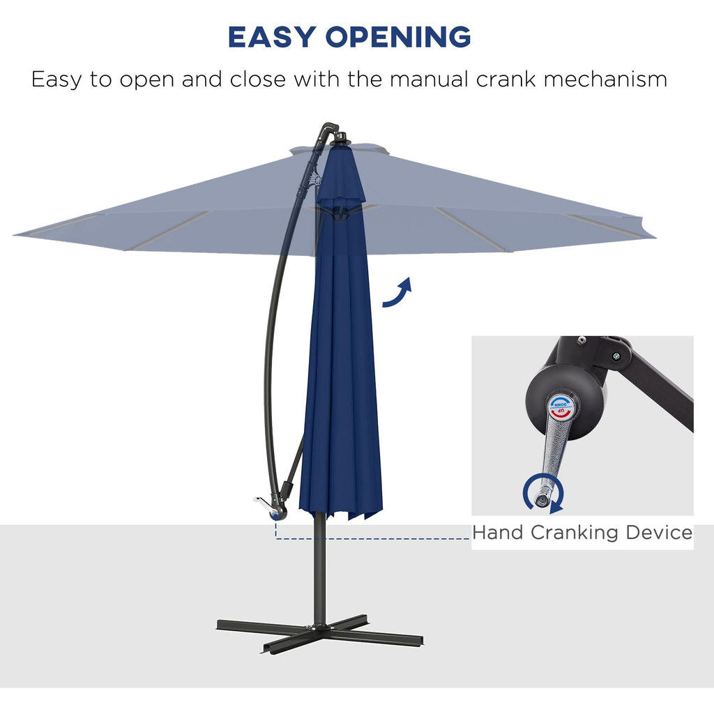 Outsunny 10' Cantilever Tilt Offset Patio Umbrella w/ UV & Water Safe Material & Cross Base (Weight Not Included), Navy Blue