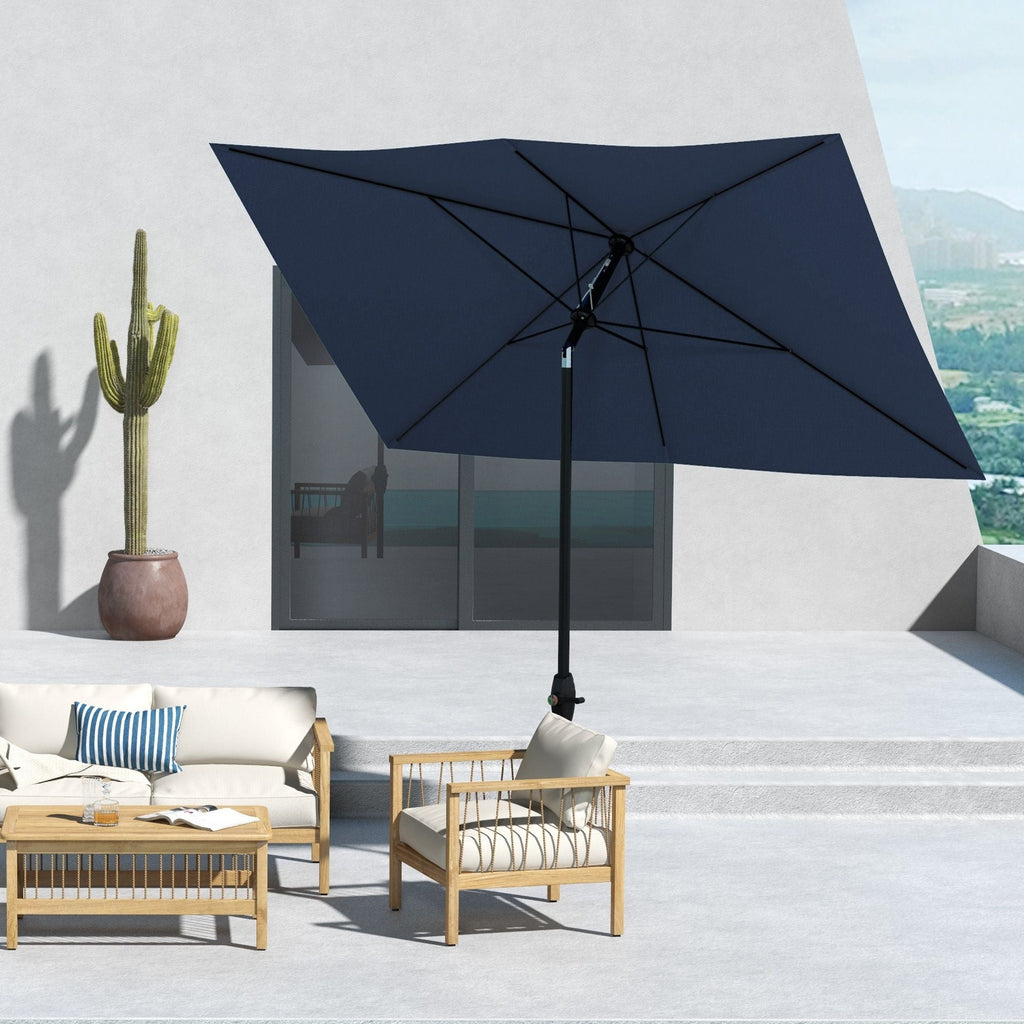 Outsunny 6.6x10ft Rectangular Umbrella: Blue Patio Shade with Crank & Tilt