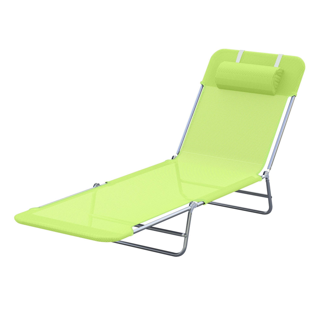 Outsunny Folding Chaise Lounge Chair, Green, Portable, 6-Level Adjustable Back, Pillow Included, Ideal for Patio, Garden, Beach