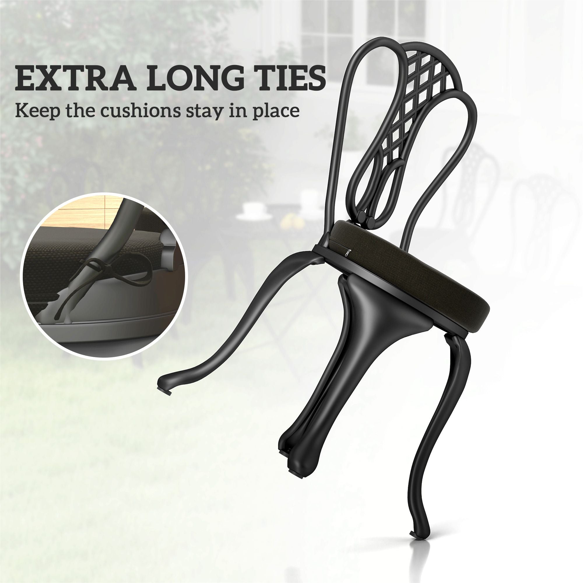 Outsunny Patio Chair Cushions Set of 4 Round Seat Cushions for Dining Bistro Chairs Machine Washable, 15" x 15" x 3", Black