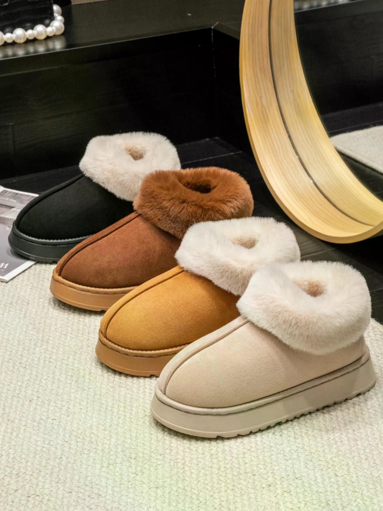 Women's Fashion Snow Boots Fluffy Plush Faux Fur Soft Slippers Winter Indoor Comfortable Home men's Shoes