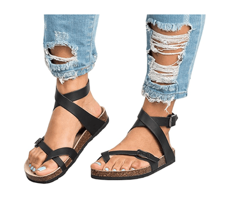 Flat bottom ankle strap buckle sandals