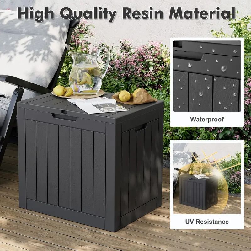 35 Gallon Waterproof Outdoor Deck Box with Lockable Lid and Side Handles, Resin Storage Container for Patio Garden Backyard, Portable Weatherproof Organizer for Outdoor Storage and Accessories