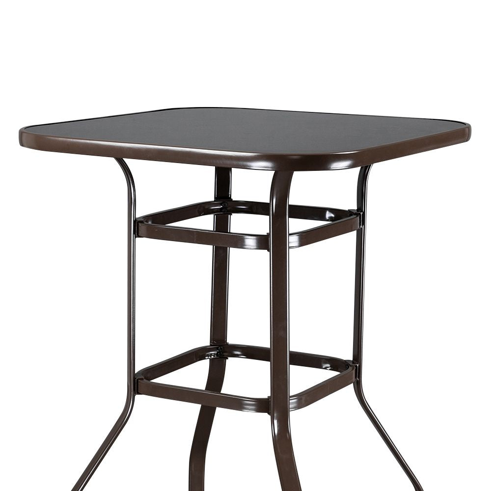 Wrought Iron Glass High Bar Table Patio Bar Table Brown