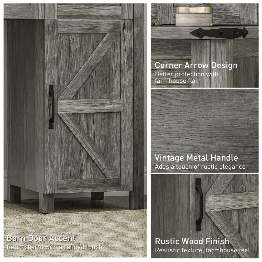 HOMCOM Vanity Desk Set with Mirror and Lights, Cushioned Stool, Storage Drawer, Cabinet, Shelves for Bedroom, Gray