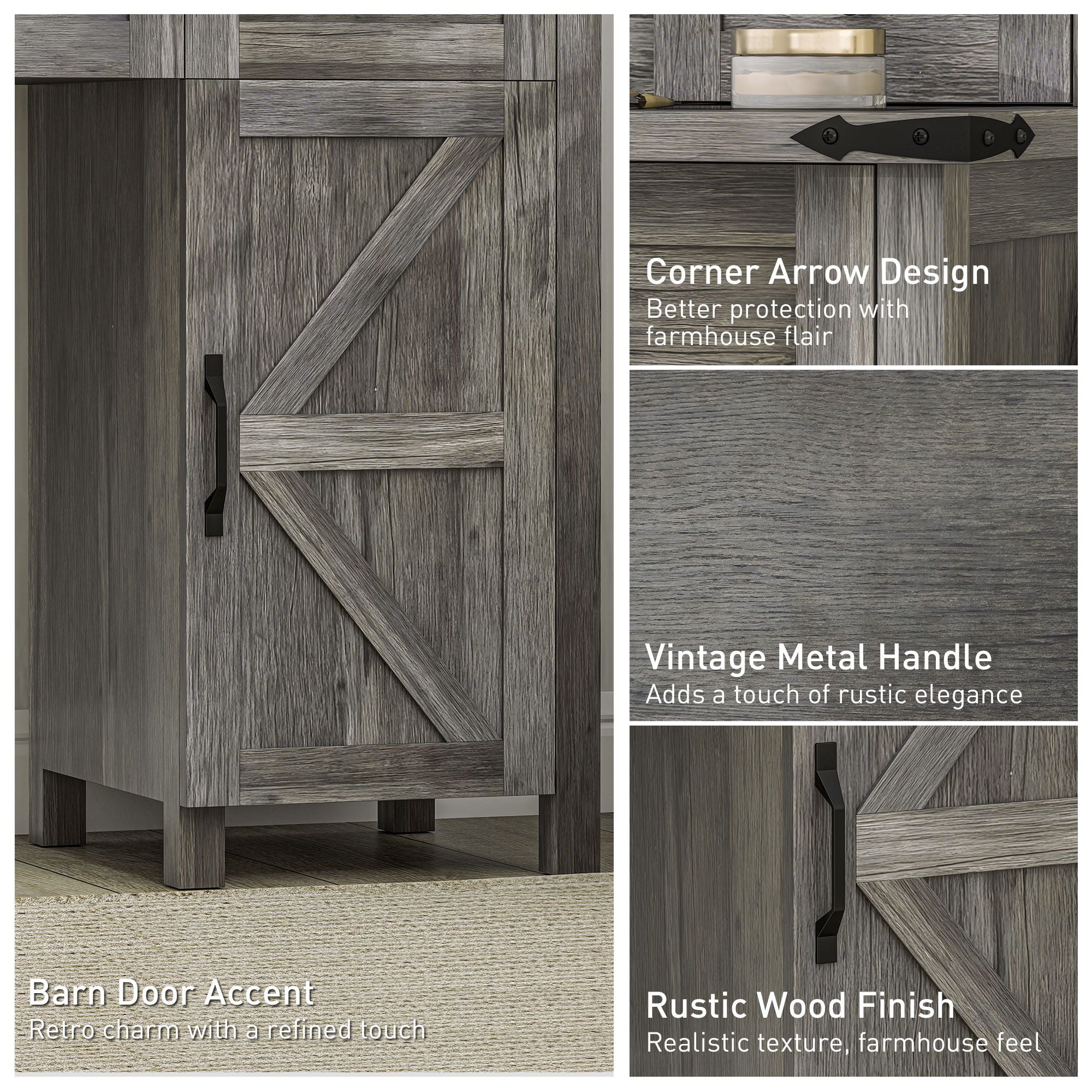 HOMCOM Vanity Desk Set with Mirror and Lights, Cushioned Stool, Storage Drawer, Cabinet, Shelves for Bedroom, Gray