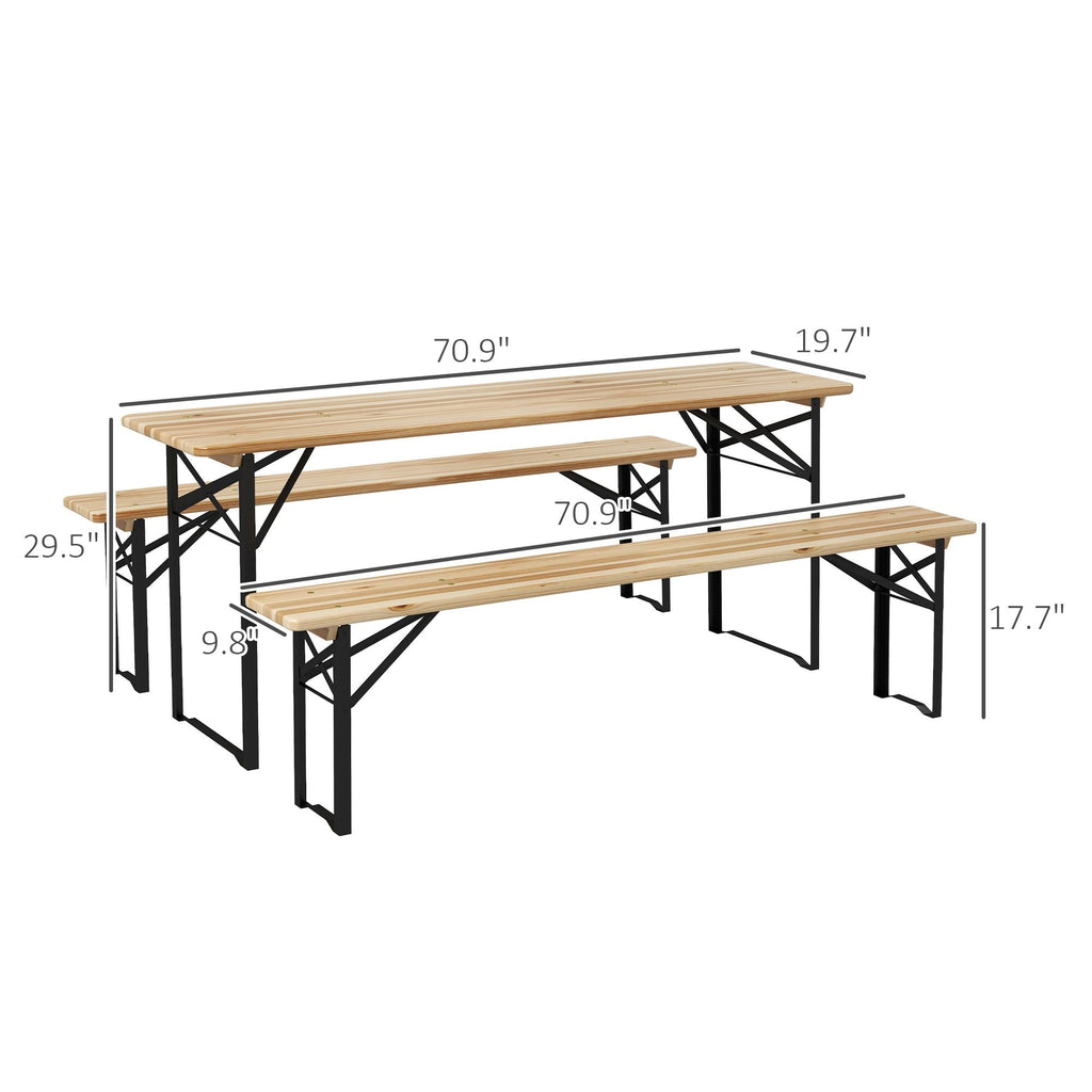 Portable Wooden Picnic Table 6FT Beer Table Set with Benches German Style Anti-Injury Design for Patio Dining