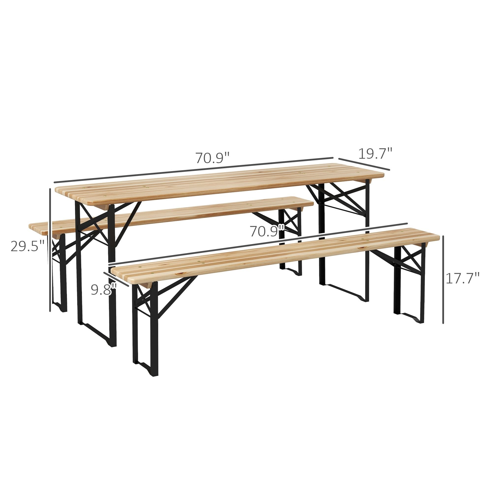 Portable Wooden Picnic Table 6FT Beer Table Set with Benches German Style Anti-Injury Design for Patio Dining