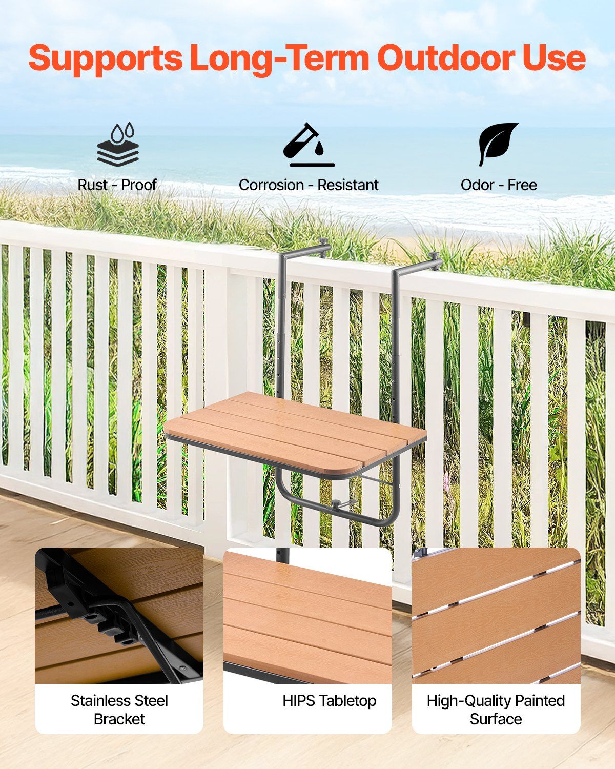 Balcony Hanging Table 25 x 24 in Outdoor Patio Railing Bar Table Adjusable