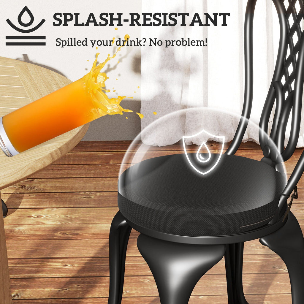 Outsunny Patio Chair Cushions Set of 4 Round Seat Cushions for Dining Bistro Chairs Machine Washable, 15" x 15" x 3", Black