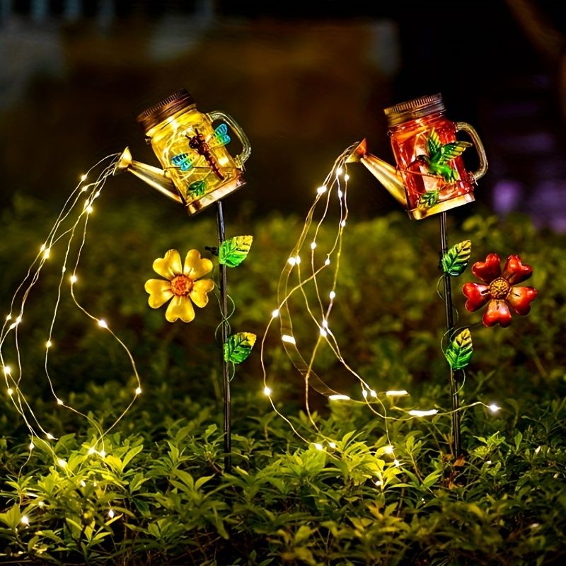 1pc Solar Garden Light; Outdoor Decor Waterproof Butterfly Solar Path Light; Watering Can Lights Hanging Fairy String Lighting For Terrace Patio Lawn Garden Yard Decor
