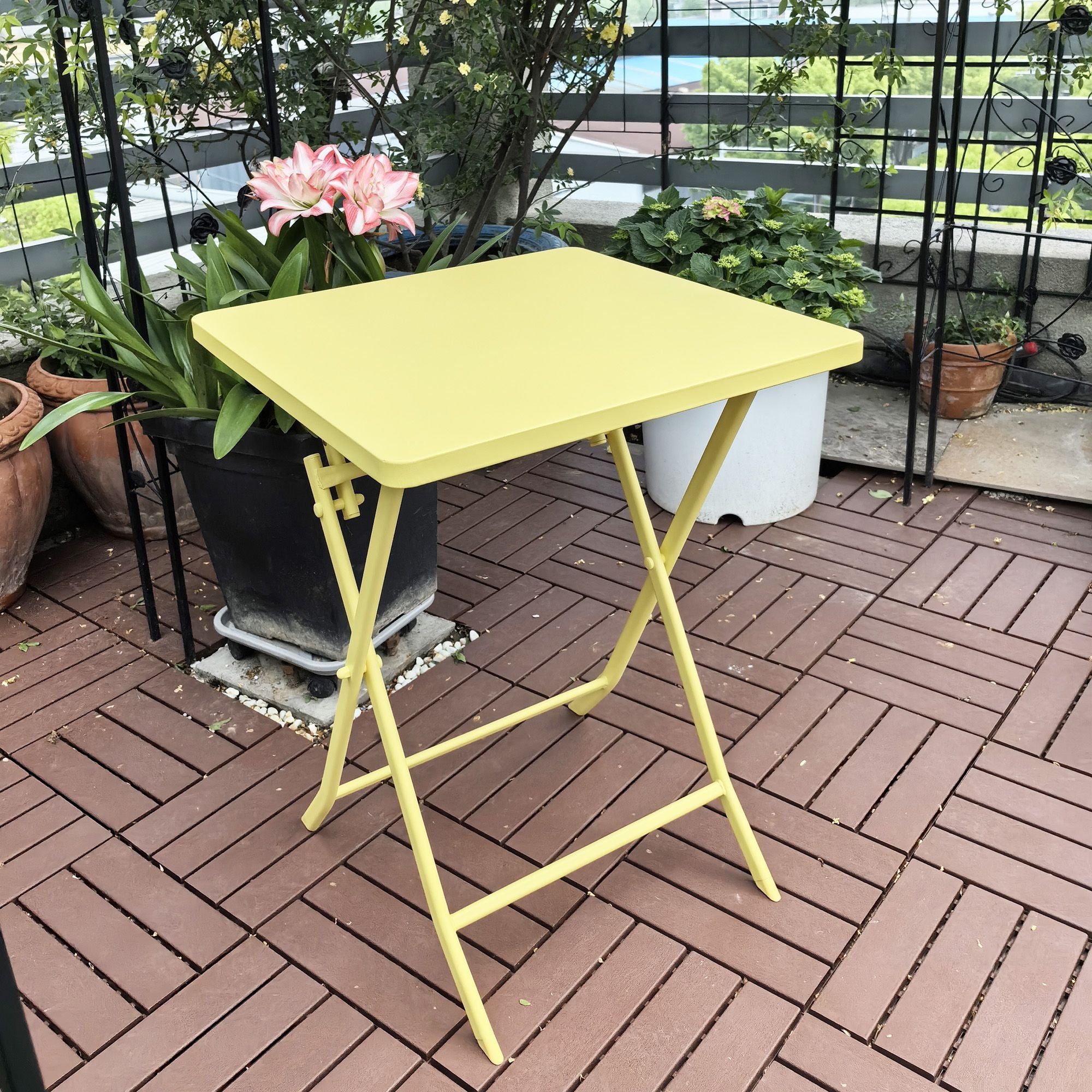 3 Piece Patio Bistro Set of Foldable Square Table and Chairs