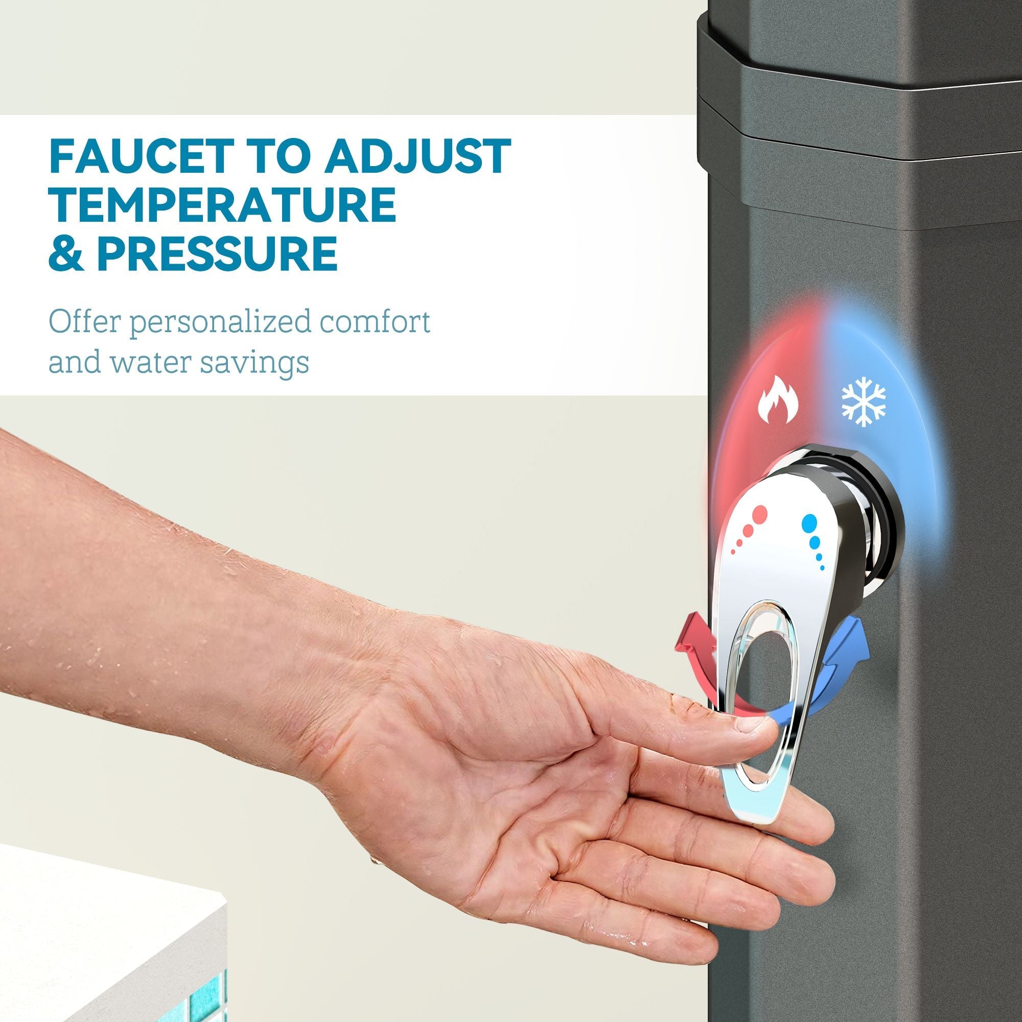 9.2 Gallon Slolar Heated Outdoor Shower with 2 Free-Rotating Shower Heads & Foot Showers for Poolside Beach Spa, 7.1ft