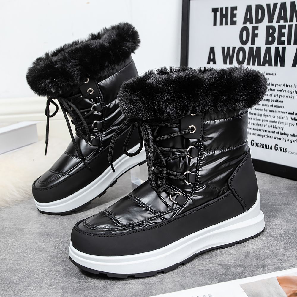 Fashion Snow Boots - Lace-Up Style with Fur Trim